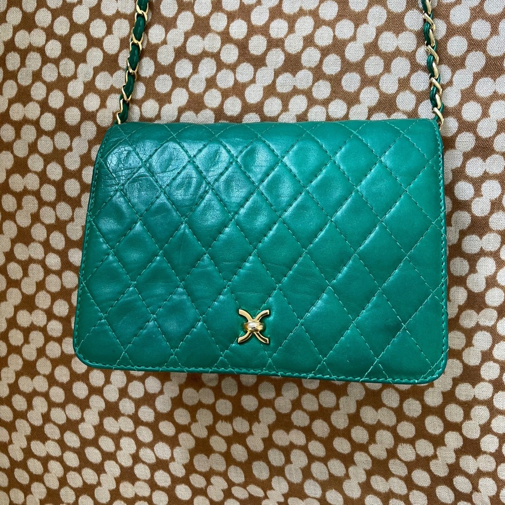 Cosci Quilted Crossbody Bag Gold Chain Green Purse Evening Party Handbag